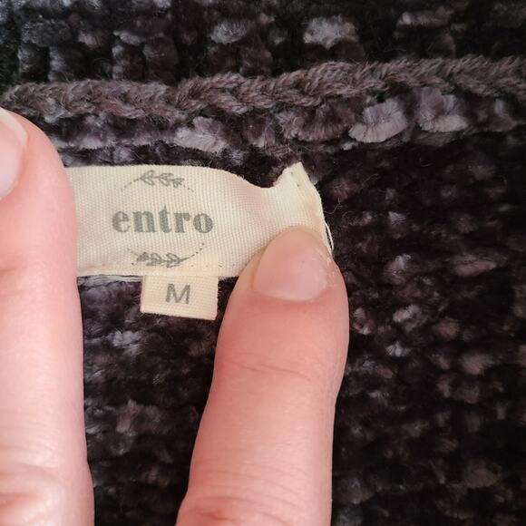 Chenille Crew Neck Sweater Top, Quarter Lace up Tunic - Picture 4 of 9